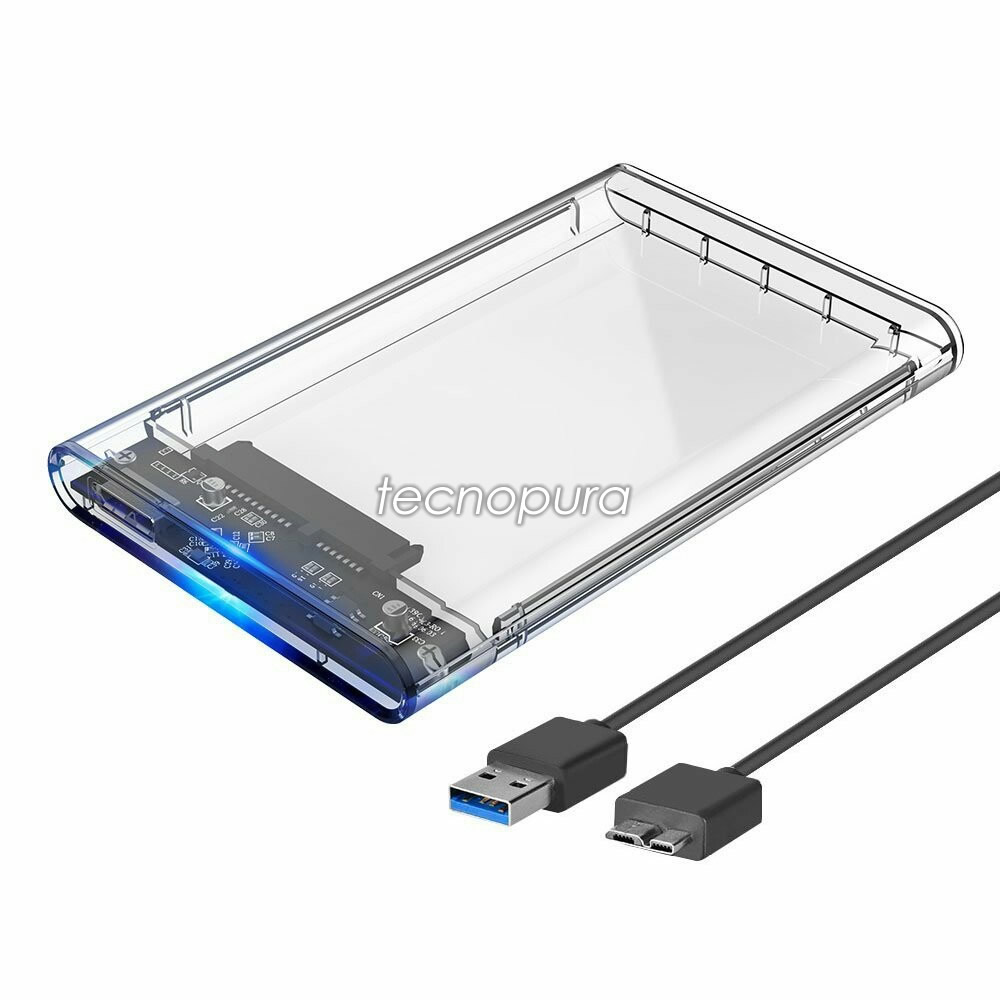 Caja para disco duro SATA de 2.5 a USB 2.0 / Carcasa externa HDD portátil  - Tecnopura