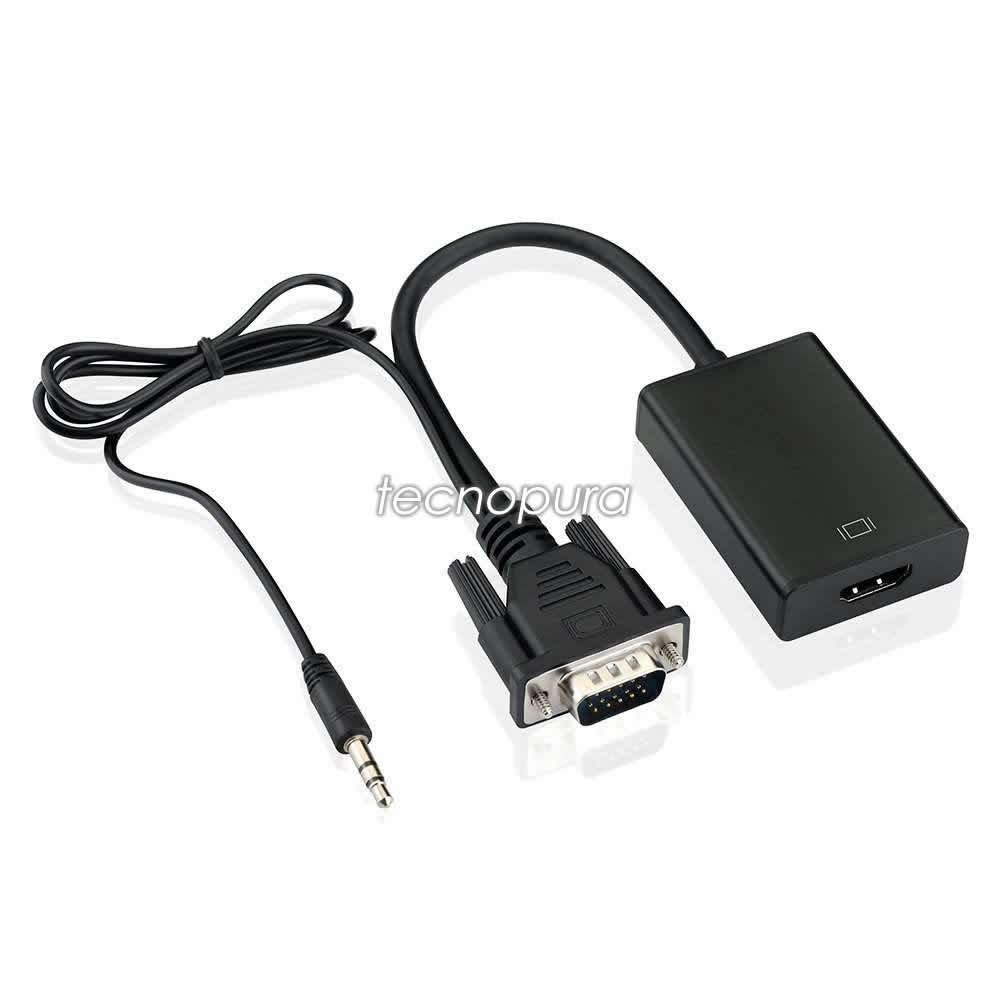 Cable adaptador de VGA + audio a HDMI - Alimentación por USB - Tecnopura